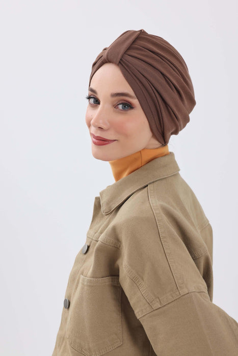 Gemütlicher, gerippter Winterturban aus Stretchmaterial für Krebspatientinnen, leicht zu tragender Instant-Turban-Hijab, weiches Chemo-Kopftuch für Frauen, B-68RB