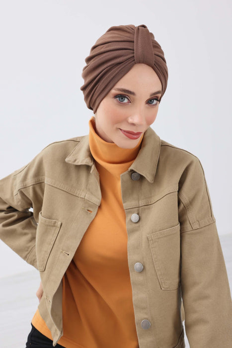 Gemütlicher, gerippter Winterturban aus Stretchmaterial für Krebspatientinnen, leicht zu tragender Instant-Turban-Hijab, weiches Chemo-Kopftuch für Frauen, B-68RB