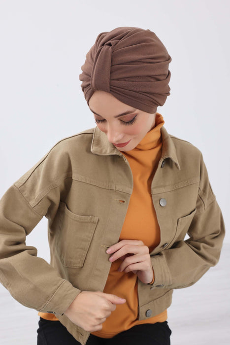 Gemütlicher, gerippter Winterturban aus Stretchmaterial für Krebspatientinnen, leicht zu tragender Instant-Turban-Hijab, weiches Chemo-Kopftuch für Frauen, B-68RB