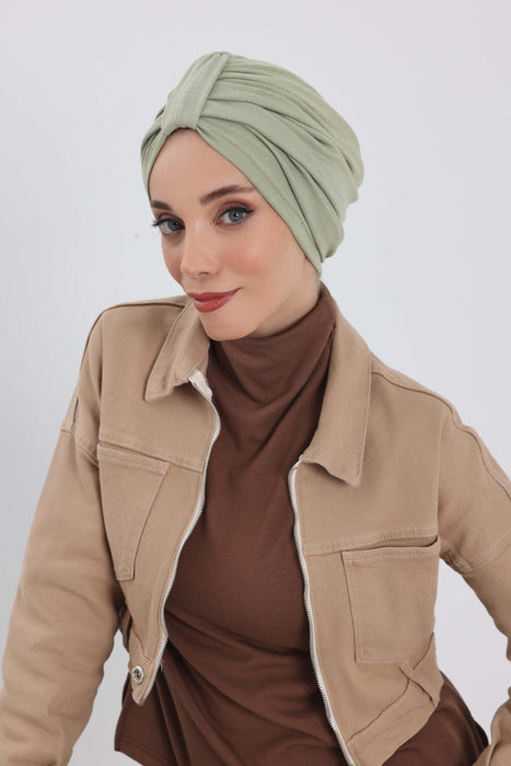 Gemütlicher, gerippter Winterturban aus Stretchmaterial für Krebspatientinnen, leicht zu tragender Instant-Turban-Hijab, weiches Chemo-Kopftuch für Frauen, B-68RB