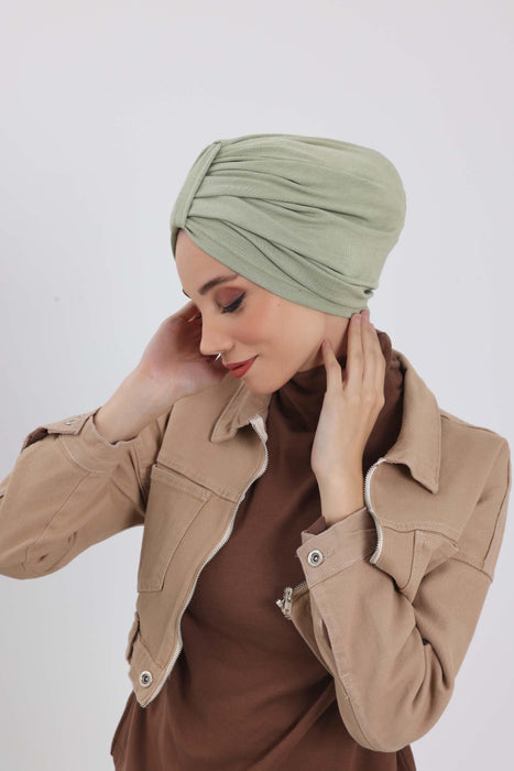 Gemütlicher, gerippter Winterturban aus Stretchmaterial für Krebspatientinnen, leicht zu tragender Instant-Turban-Hijab, weiches Chemo-Kopftuch für Frauen, B-68RB