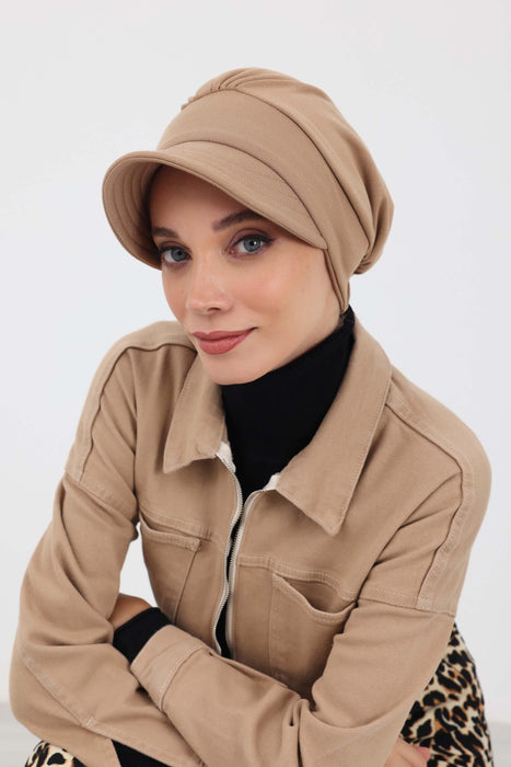 Stylish Visor Hijab Turban for Winter, Ribbed Polyviscose Instant Turban Bonnet for Women, Warm Winter Turban with Built-In Visor,B-73IV