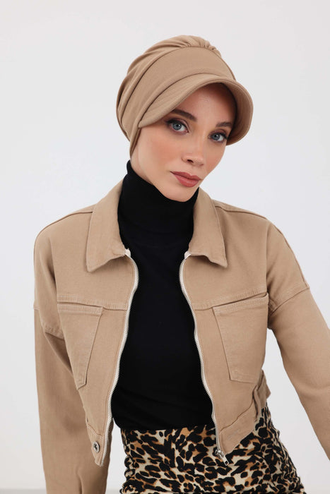 Stylish Visor Hijab Turban for Winter, Ribbed Polyviscose Instant Turban Bonnet for Women, Warm Winter Turban with Built-In Visor,B-73IV