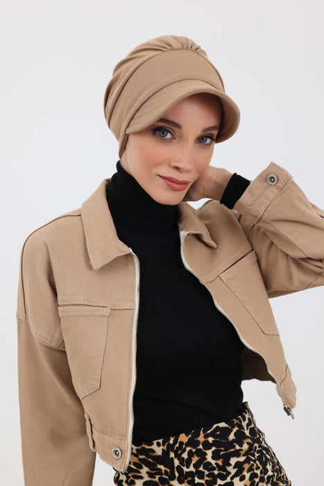 Stylish Visor Hijab Turban for Winter, Ribbed Polyviscose Instant Turban Bonnet for Women, Warm Winter Turban with Built-In Visor,B-73IV