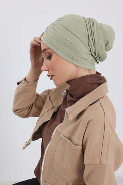 Nahtlose Winter-Turbanhaube mit integriertem Schal, gemütliches geripptes Kopftuch für Damen, stilvolle Instant-Turbanhaube für Damen, B-81RB