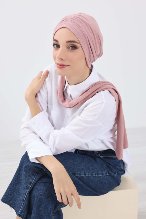 Nahtlose Winter-Turbanhaube mit integriertem Schal, gemütliches geripptes Kopftuch für Damen, stilvolle Instant-Turbanhaube für Damen, B-81RB