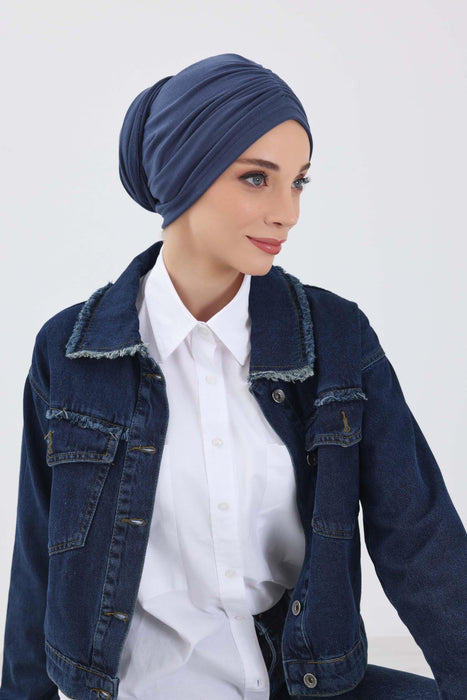 Nahtlose Winter-Turbanhaube mit integriertem Schal, gemütliches geripptes Kopftuch für Damen, stilvolle Instant-Turbanhaube für Damen, B-81RB