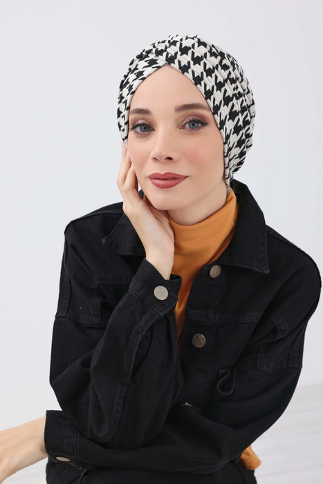 Winter Turban Bonnet with Leopard & Houndstooth Patterns, Soft Polyviscose High Quality Hijab Headwrap for Cold Weather,B-9DIV