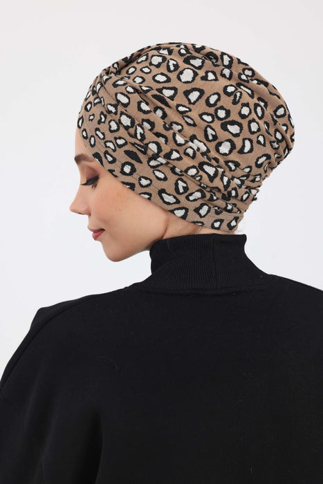 Winter Turban Bonnet with Leopard & Houndstooth Patterns, Soft Polyviscose High Quality Hijab Headwrap for Cold Weather,B-9DIV