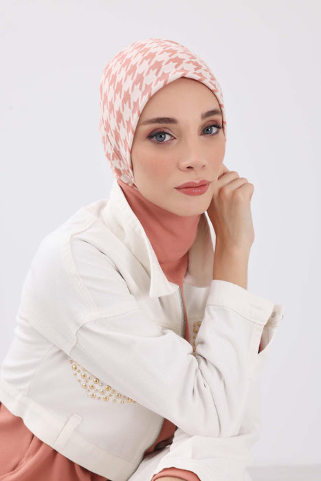 Stylish Warm Turban Bonnet with Houndstooth & Leopard Patterns, Thick Winter Printed Turban Bonnet Cap for Women,TB-5DIV