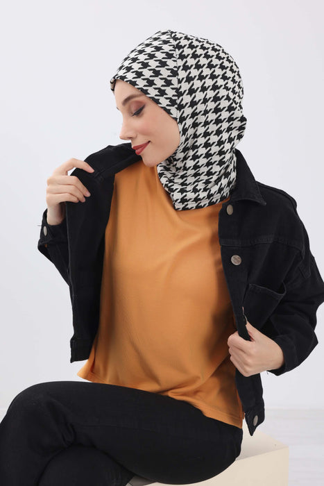 Stylish Warm Turban Bonnet with Houndstooth & Leopard Patterns, Thick Winter Printed Turban Bonnet Cap for Women,TB-5DIV