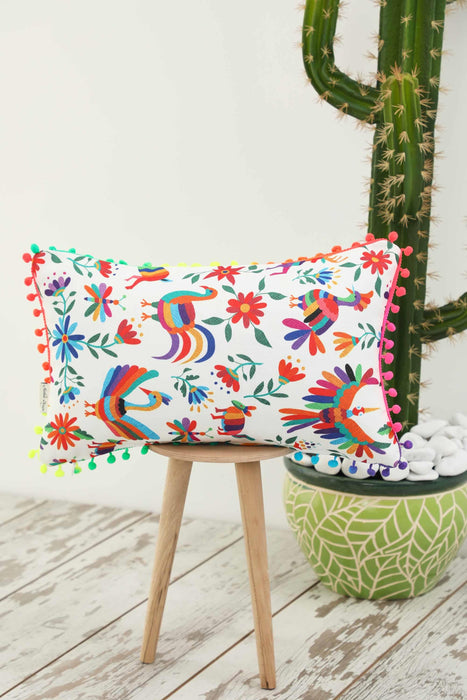 Playful Decorative Pillow Cover with Pom Pom Border, Living Room and Kids Room Decorative Throw Pillow Cover with Many Pattern Options,K-400