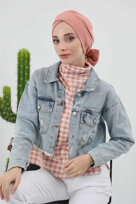 Stylish Winter Turban Bonnet with Back-Tie Belt, Soft Ribbed Polyviscose Headwrap for Cold Seasons, Warm Back-Tie Instant Turban,B-31RB