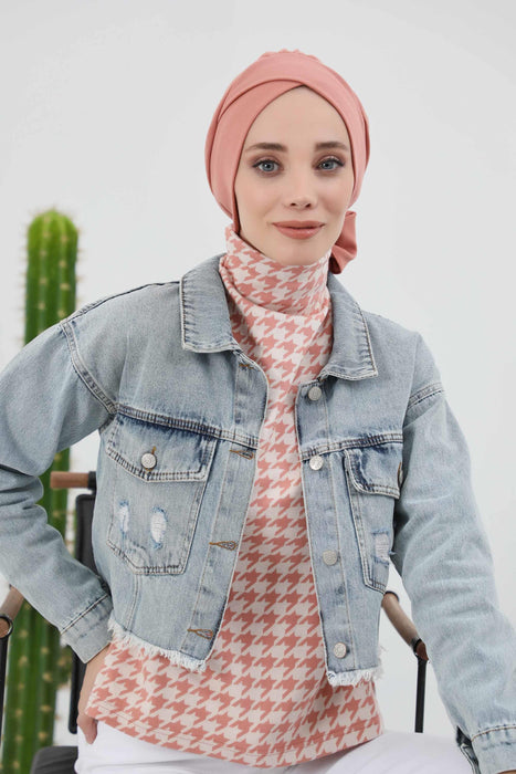 Stylish Winter Turban Bonnet with Back-Tie Belt, Soft Ribbed Polyviscose Headwrap for Cold Seasons, Warm Back-Tie Instant Turban,B-31RB