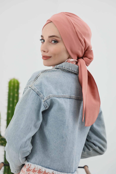 Stylish Winter Turban Bonnet with Back-Tie Belt, Soft Ribbed Polyviscose Headwrap for Cold Seasons, Warm Back-Tie Instant Turban,B-31RB