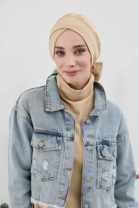 Stylish Winter Turban Bonnet with Back-Tie Belt, Soft Ribbed Polyviscose Headwrap for Cold Seasons, Warm Back-Tie Instant Turban,B-31RB