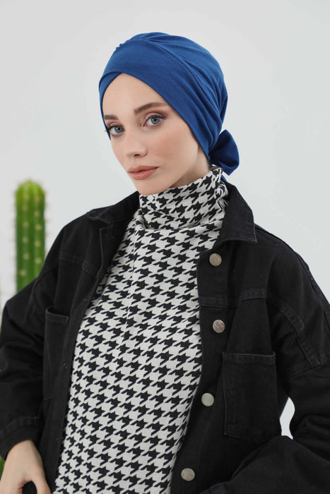 Stylish Winter Turban Bonnet with Back-Tie Belt, Soft Ribbed Polyviscose Headwrap for Cold Seasons, Warm Back-Tie Instant Turban,B-31RB