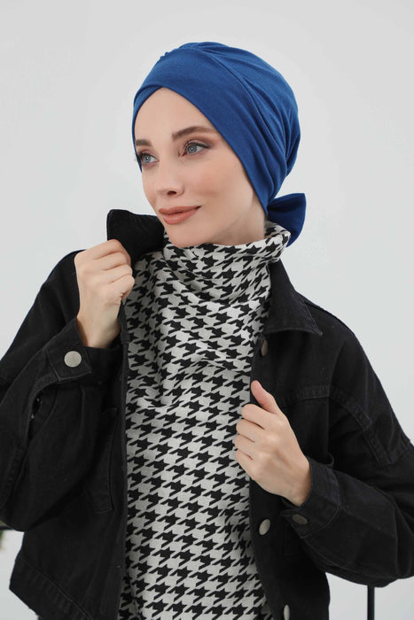 Stylish Winter Turban Bonnet with Back-Tie Belt, Soft Ribbed Polyviscose Headwrap for Cold Seasons, Warm Back-Tie Instant Turban,B-31RB