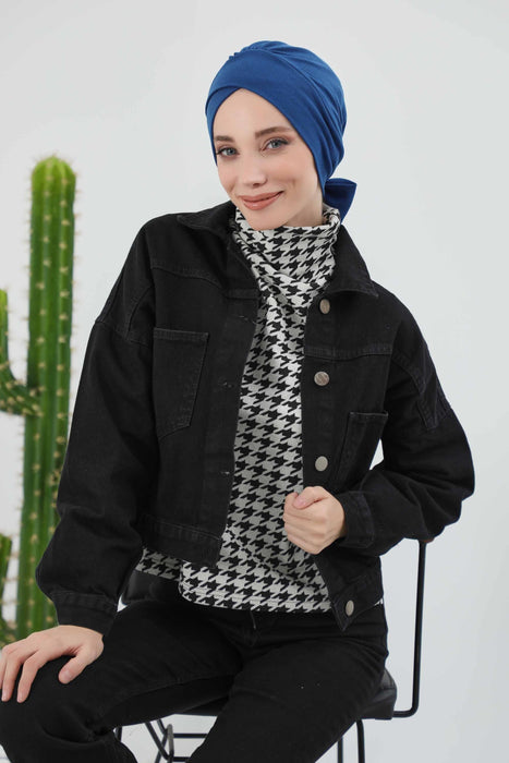 Stylish Winter Turban Bonnet with Back-Tie Belt, Soft Ribbed Polyviscose Headwrap for Cold Seasons, Warm Back-Tie Instant Turban,B-31RB