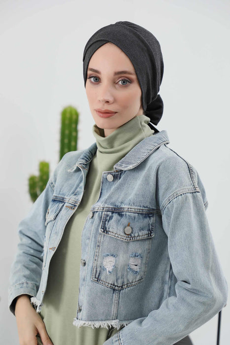 Stylish Winter Turban Bonnet with Back-Tie Belt, Soft Ribbed Polyviscose Headwrap for Cold Seasons, Warm Back-Tie Instant Turban,B-31RB