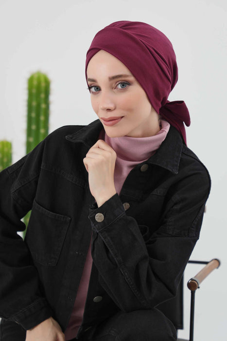 Stylish Winter Turban Bonnet with Back-Tie Belt, Soft Ribbed Polyviscose Headwrap for Cold Seasons, Warm Back-Tie Instant Turban,B-31RB