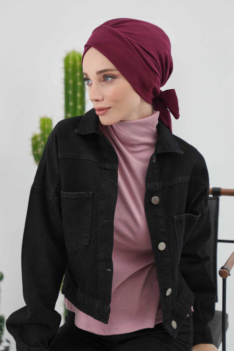 Stylish Winter Turban Bonnet with Back-Tie Belt, Soft Ribbed Polyviscose Headwrap for Cold Seasons, Warm Back-Tie Instant Turban,B-31RB