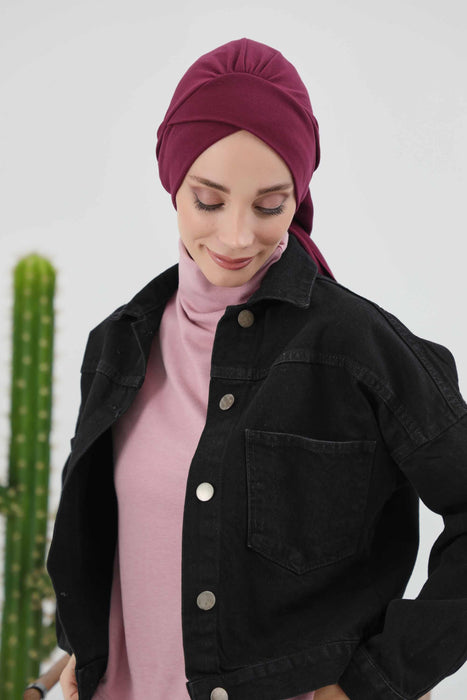 Stylish Winter Turban Bonnet with Back-Tie Belt, Soft Ribbed Polyviscose Headwrap for Cold Seasons, Warm Back-Tie Instant Turban,B-31RB