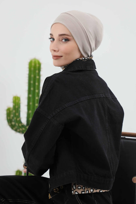 Soft Polyviscose Inner Turban Bonnet for Women, Easy Wear Instant Turban Bonnet, Soft Plain Color Ribbed Winter Chemo Headwear,B-37RB