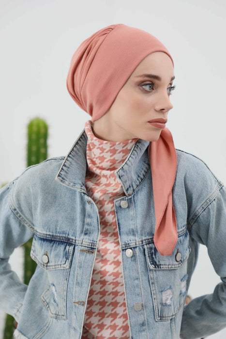 Women's Adjustable Ribbed Turban Bonnet with Long Tail, Instant Winter Turban Bonnet with Tie-Back Tail, Fashionable Women Hijab,B-49RB