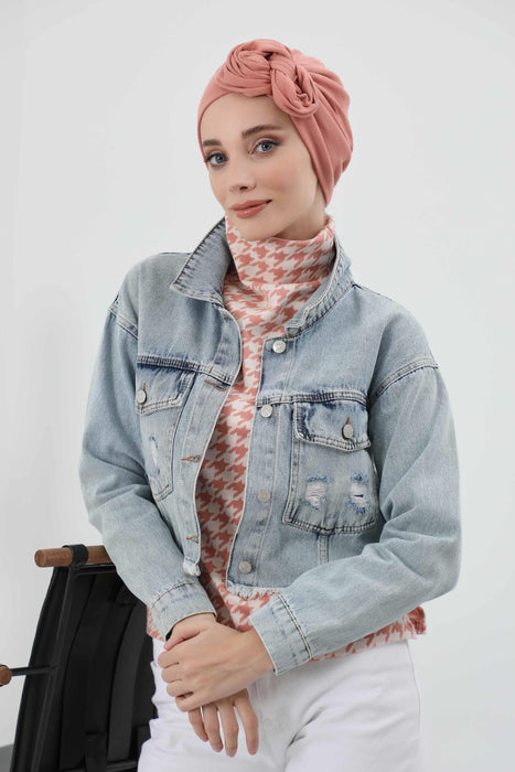 Women's Adjustable Ribbed Turban Bonnet with Long Tail, Instant Winter Turban Bonnet with Tie-Back Tail, Fashionable Women Hijab,B-49RB