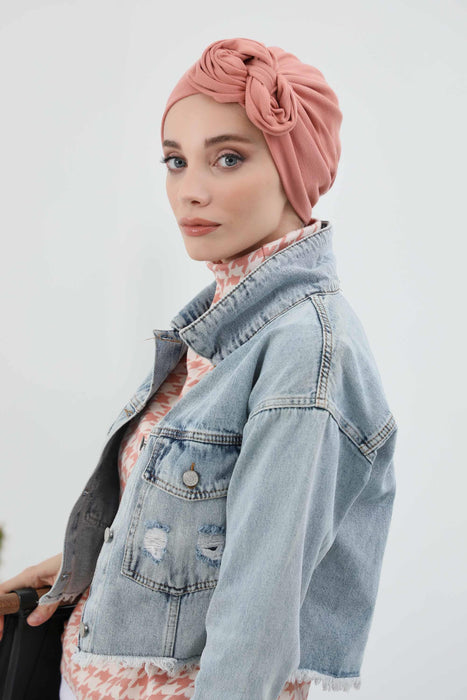 Women's Adjustable Ribbed Turban Bonnet with Long Tail, Instant Winter Turban Bonnet with Tie-Back Tail, Fashionable Women Hijab,B-49RB