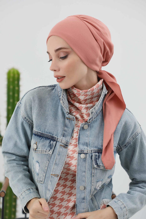 Women's Adjustable Ribbed Turban Bonnet with Long Tail, Instant Winter Turban Bonnet with Tie-Back Tail, Fashionable Women Hijab,B-49RB