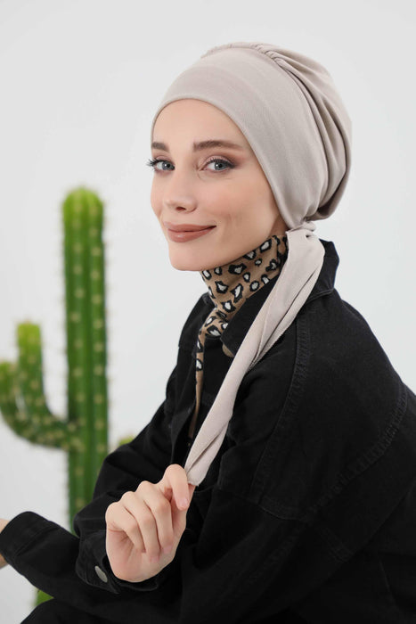 Women's Adjustable Ribbed Turban Bonnet with Long Tail, Instant Winter Turban Bonnet with Tie-Back Tail, Fashionable Women Hijab,B-49RB