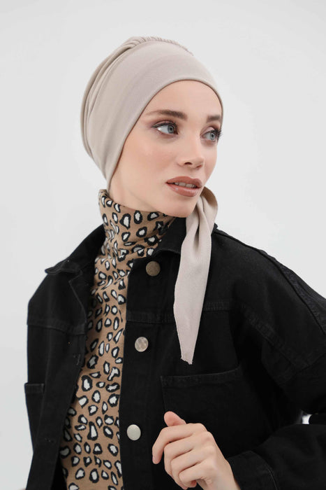 Women's Adjustable Ribbed Turban Bonnet with Long Tail, Instant Winter Turban Bonnet with Tie-Back Tail, Fashionable Women Hijab,B-49RB