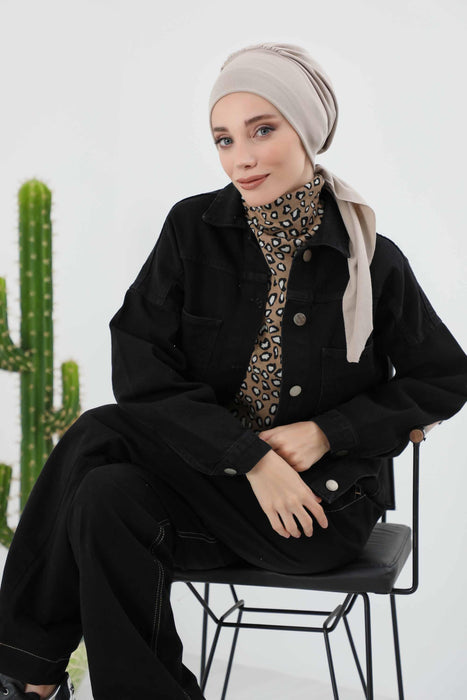 Women's Adjustable Ribbed Turban Bonnet with Long Tail, Instant Winter Turban Bonnet with Tie-Back Tail, Fashionable Women Hijab,B-49RB