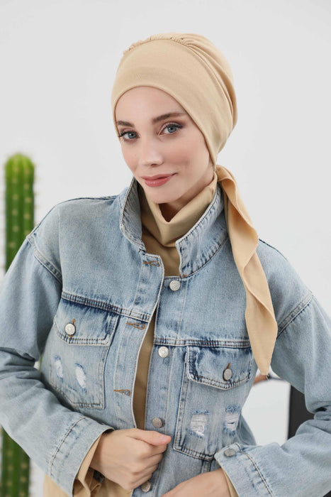 Women's Adjustable Ribbed Turban Bonnet with Long Tail, Instant Winter Turban Bonnet with Tie-Back Tail, Fashionable Women Hijab,B-49RB