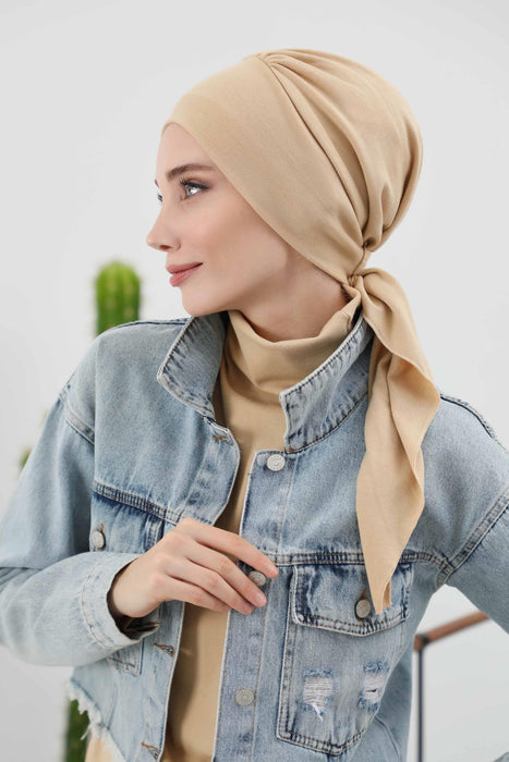 Women's Adjustable Ribbed Turban Bonnet with Long Tail, Instant Winter Turban Bonnet with Tie-Back Tail, Fashionable Women Hijab,B-49RB