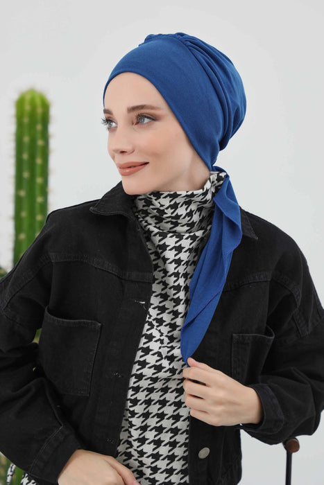 Women's Adjustable Ribbed Turban Bonnet with Long Tail, Instant Winter Turban Bonnet with Tie-Back Tail, Fashionable Women Hijab,B-49RB