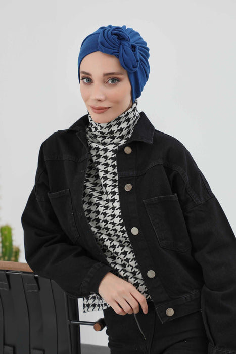 Women's Adjustable Ribbed Turban Bonnet with Long Tail, Instant Winter Turban Bonnet with Tie-Back Tail, Fashionable Women Hijab,B-49RB