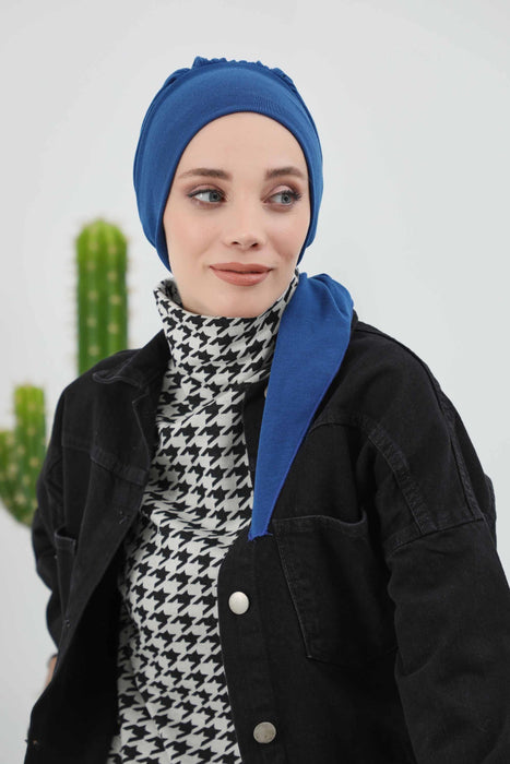 Women's Adjustable Ribbed Turban Bonnet with Long Tail, Instant Winter Turban Bonnet with Tie-Back Tail, Fashionable Women Hijab,B-49RB