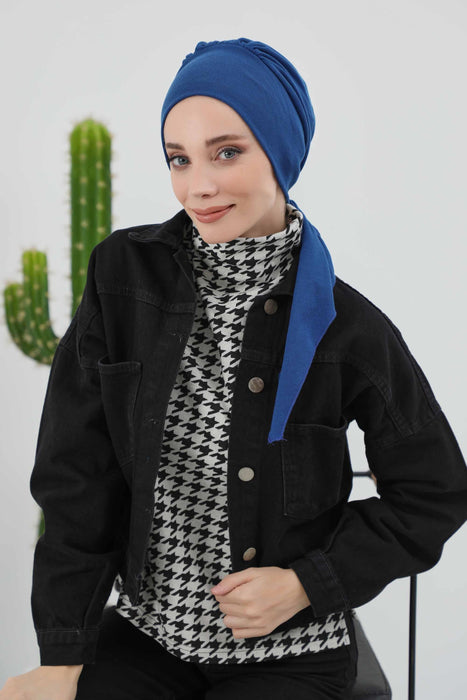 Women's Adjustable Ribbed Turban Bonnet with Long Tail, Instant Winter Turban Bonnet with Tie-Back Tail, Fashionable Women Hijab,B-49RB