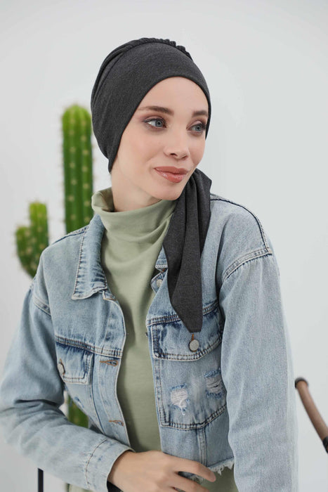 Women's Adjustable Ribbed Turban Bonnet with Long Tail, Instant Winter Turban Bonnet with Tie-Back Tail, Fashionable Women Hijab,B-49RB