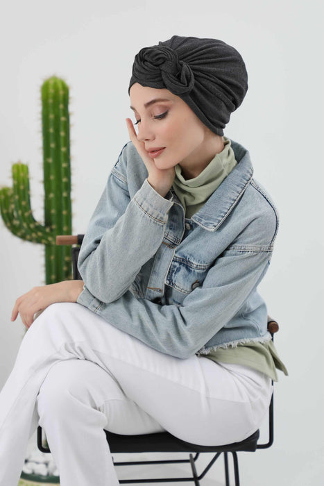 Women's Adjustable Ribbed Turban Bonnet with Long Tail, Instant Winter Turban Bonnet with Tie-Back Tail, Fashionable Women Hijab,B-49RB