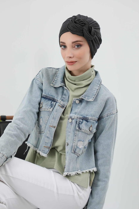 Women's Adjustable Ribbed Turban Bonnet with Long Tail, Instant Winter Turban Bonnet with Tie-Back Tail, Fashionable Women Hijab,B-49RB