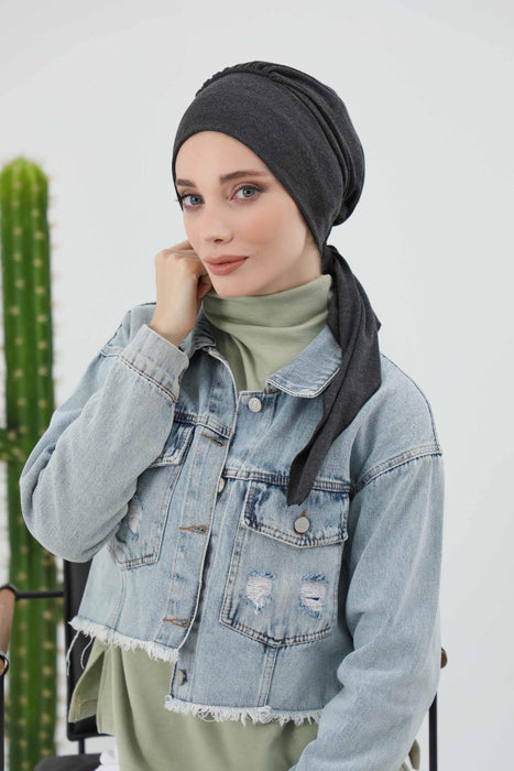 Women's Adjustable Ribbed Turban Bonnet with Long Tail, Instant Winter Turban Bonnet with Tie-Back Tail, Fashionable Women Hijab,B-49RB