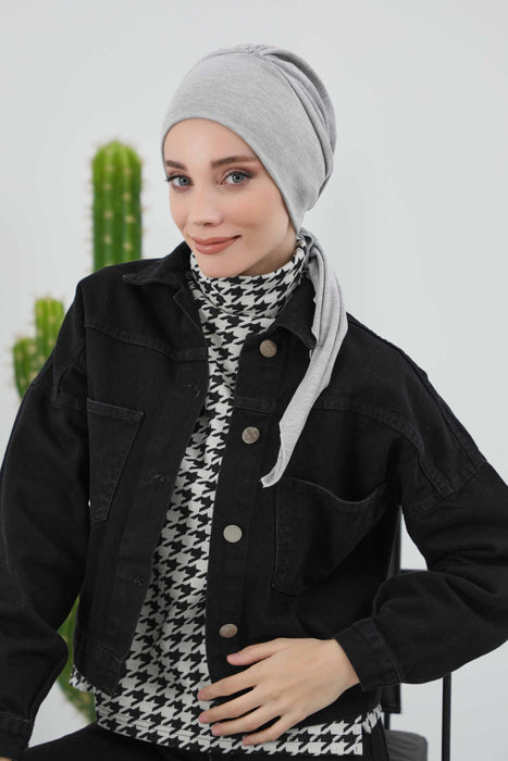 Women's Adjustable Ribbed Turban Bonnet with Long Tail, Instant Winter Turban Bonnet with Tie-Back Tail, Fashionable Women Hijab,B-49RB