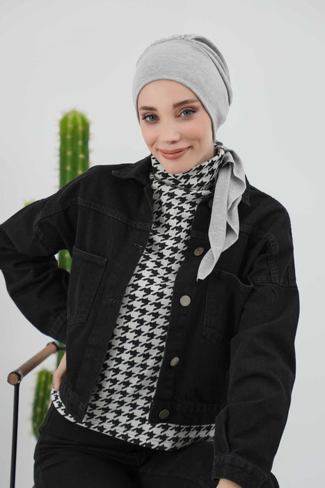 Women's Adjustable Ribbed Turban Bonnet with Long Tail, Instant Winter Turban Bonnet with Tie-Back Tail, Fashionable Women Hijab,B-49RB