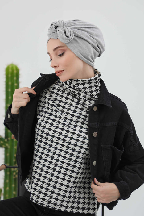 Women's Adjustable Ribbed Turban Bonnet with Long Tail, Instant Winter Turban Bonnet with Tie-Back Tail, Fashionable Women Hijab,B-49RB