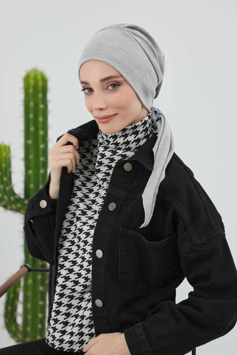 Women's Adjustable Ribbed Turban Bonnet with Long Tail, Instant Winter Turban Bonnet with Tie-Back Tail, Fashionable Women Hijab,B-49RB