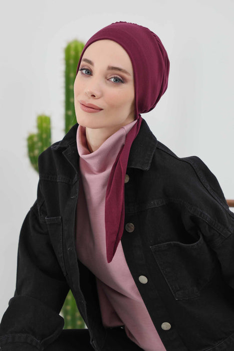 Women's Adjustable Ribbed Turban Bonnet with Long Tail, Instant Winter Turban Bonnet with Tie-Back Tail, Fashionable Women Hijab,B-49RB